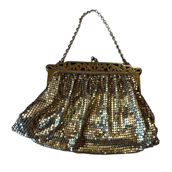 Vintage Whiting & Davis Co. Gold Mesh Purse Bag 1950-60 Handbag w/ Filigree Top - Picture 1 of 8